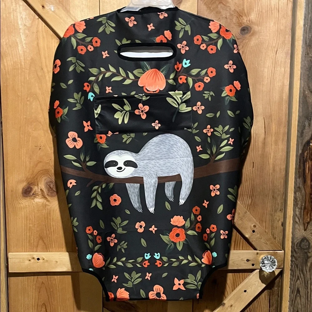 Floral Sloth Luggage Cover- Black